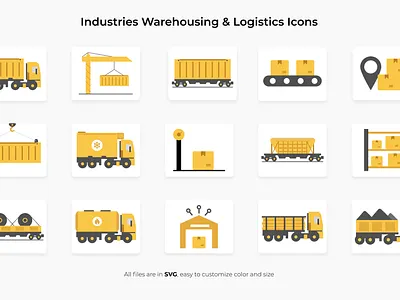Logistics | Warehouse | Transport Vector Icons SVG adobe illustration adobe xd commercial trucks container icon conveyor belt icon courier excavator figma gasoline truck iconography logistics icons transportation icons truck illustration ui ui design ux icons warehouse icons warehousing