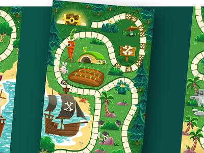 Playful Treasure Trail - Kids Board Game Design board game design candy color game cartoon design cartoon illustration children board game children game children illustration dice board game game asset game design illustration kids board game kids game design pirate game design print design treasure game treasure game design