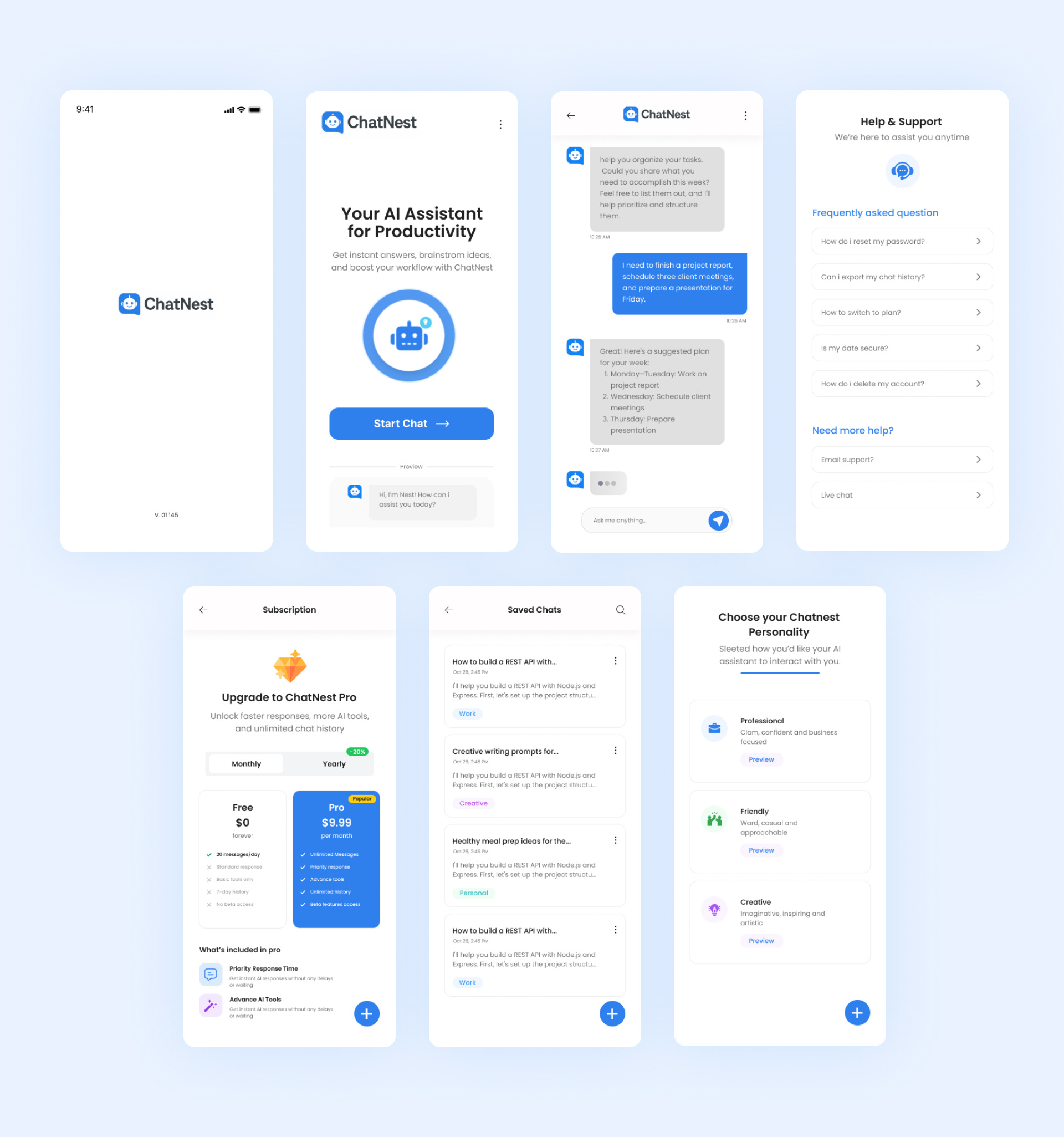 Example of Ai Chatbot App UI Kit