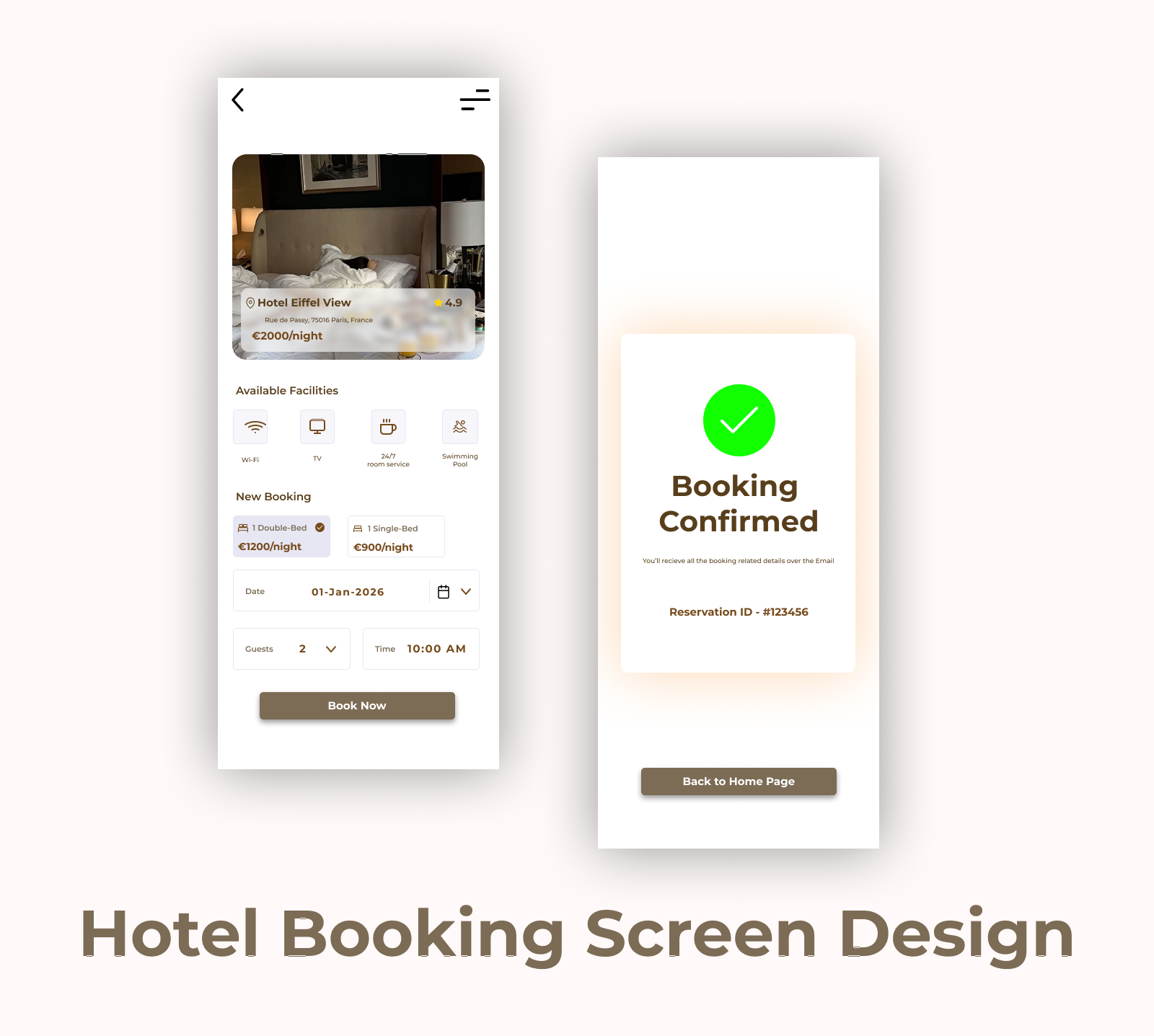 Hotel Booking and Confirmation Screen Design adobe xd app design dailyui figma graphic design screen design uidesign uiux ux design