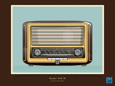 Then: 1950s Model 940-W Vacuum Tube Radio analog aesthetic classic grundig history ilustration mid century design model 940w nostalgic old school radio retro vacuum tube tech vector art vintage radio