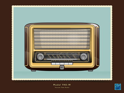 Then: 1950s Model 940-W Vacuum Tube Radio analog aesthetic classic grundig history ilustration mid century design model 940w nostalgic old school radio retro vacuum tube tech vector art vintage radio