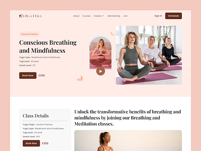 Yoga And Wellness Website Design | Yoga Class Details Page UI advanced yoga courses fitness website guided meditation online health and wellness health website holistic health website ideatedlab meditation website mindfulness minimalist design online yoga platform relaxation wellness programs online yoga and wellness website yoga for beginners website yoga website