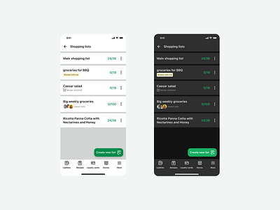 Customizable Grocery Shopping List with this iOS App Design application dark mode dark ui design ecommerce fab button grocery list ios iphone iphone x light mode list mobile mobile app recipe list shopping list ui user experience user interface ux