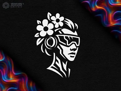Cyber ​​Girl logo ai female emblem branding cyber girl logo cybernetic beauty logo cyberpunk branding cyberpunk portrait logo floral cyborg logo future branding futuristic woman logo human machine harmony logo modern sci fi logo robotic woman design techno nature fusion