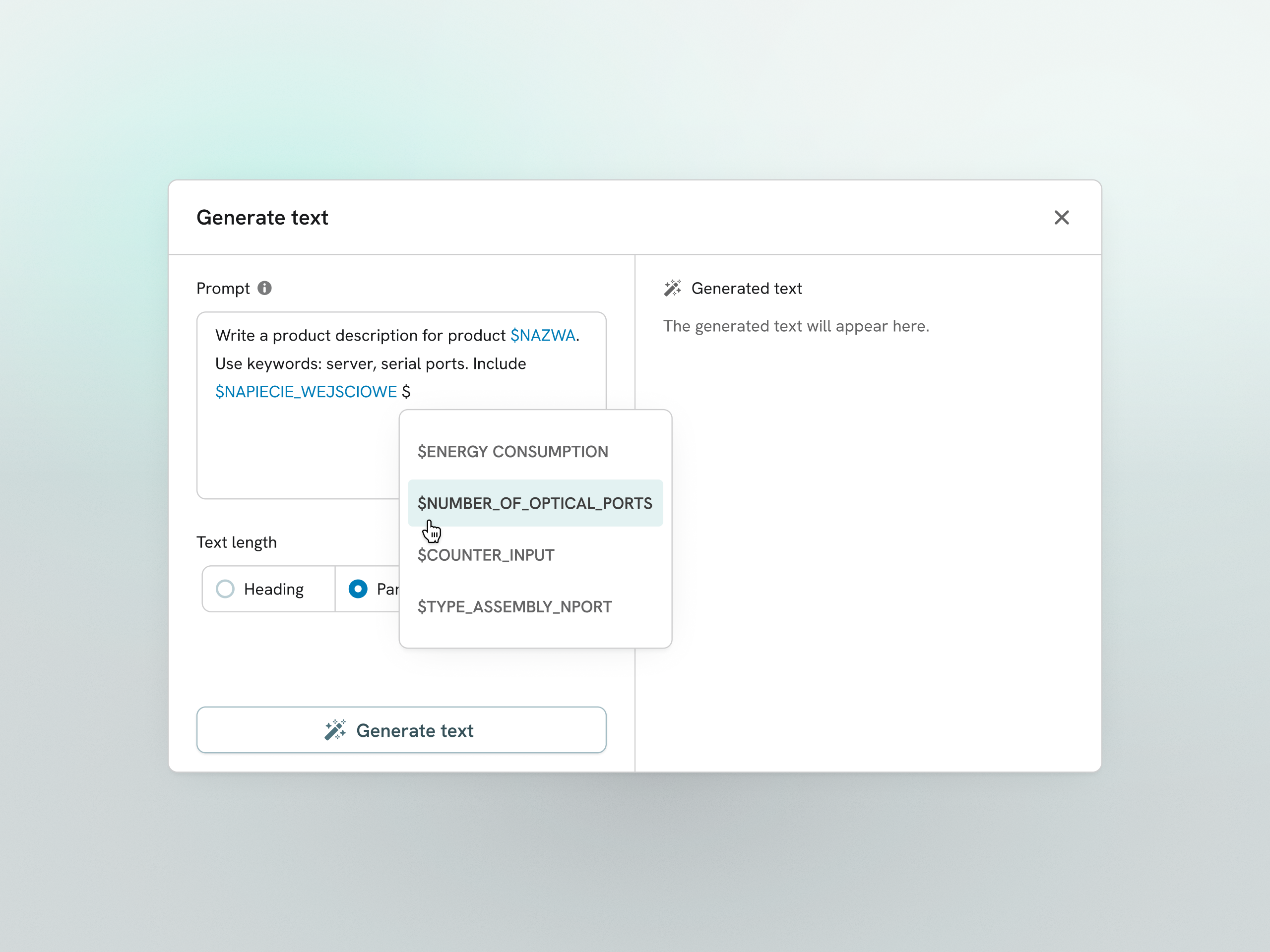 Example of AI text generator
