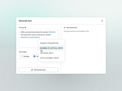 AI text generator ai app application description functions generate minimal product product design prompt ui ux