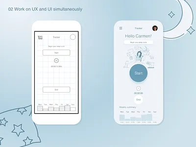 Sleep App app blue mobile sleep tracker ui ux wireframe