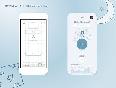 Sleep App app blue mobile sleep tracker ui ux wireframe