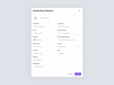 Create Contact - Contact Details component contact contact details contact form contact info crm platform crm software design modal new contact popup product design software user interface web app