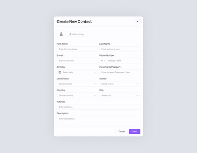 Create Contact - Contact Details component contact contact details contact form contact info crm platform crm software design modal new contact popup product design software user interface web app