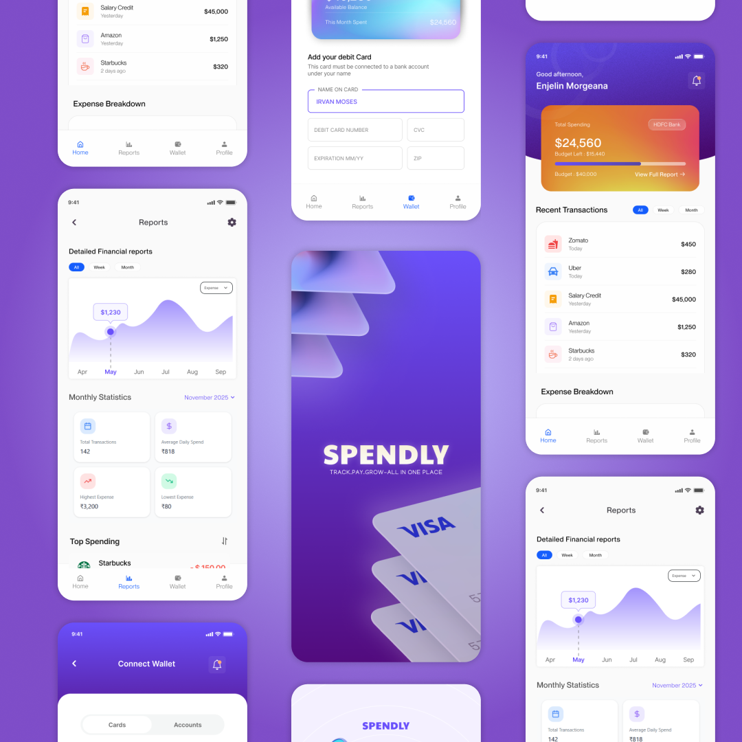 Spendly— Personal Finance & Budgeting App UI design ensuesoftdesigns enusesoft expenseapp figma landingpage latest mobileapp ui uiux web webdesign