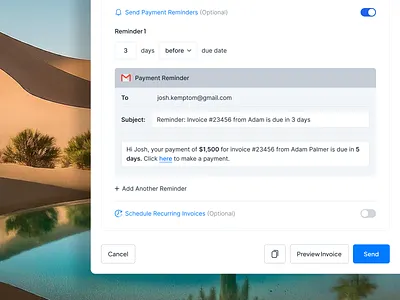 Automated payment reminders in invoices design invoices payment product design saas design ui ui design ui designer ux ux design web app web design