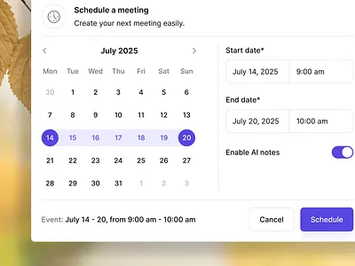 Simple and intuitive date picker calendar date and time date picker design events google meet meeting product design saas saas design software ui ui design ui designer ux ux design web app web design webapp zoom