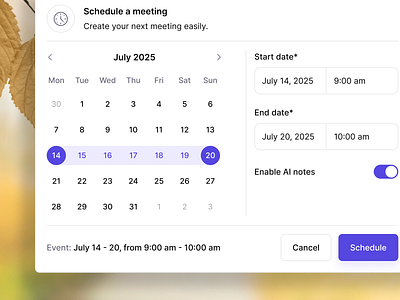 Simple and intuitive date picker calendar date and time date picker design events google meet meeting product design saas saas design software ui ui design ui designer ux ux design web app web design webapp zoom