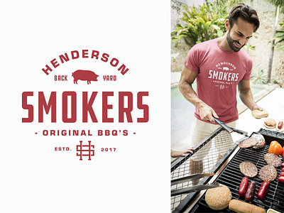 Henderson Smokers | BBQ Lifestyle Brand american bbq badge design bbq branding bbq logo bold typography custom logo food brand identity grill brand grillmaster handcrafted logo heritage logo logo designer mark design meat logo monogram logo outdoor cooking retro badge rustic branding smoker logo vintage logo