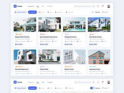 Houze Real Estate – Dashboard blue card design dipa inhouse ecommerce list minimal motion graphics property ui ux web design