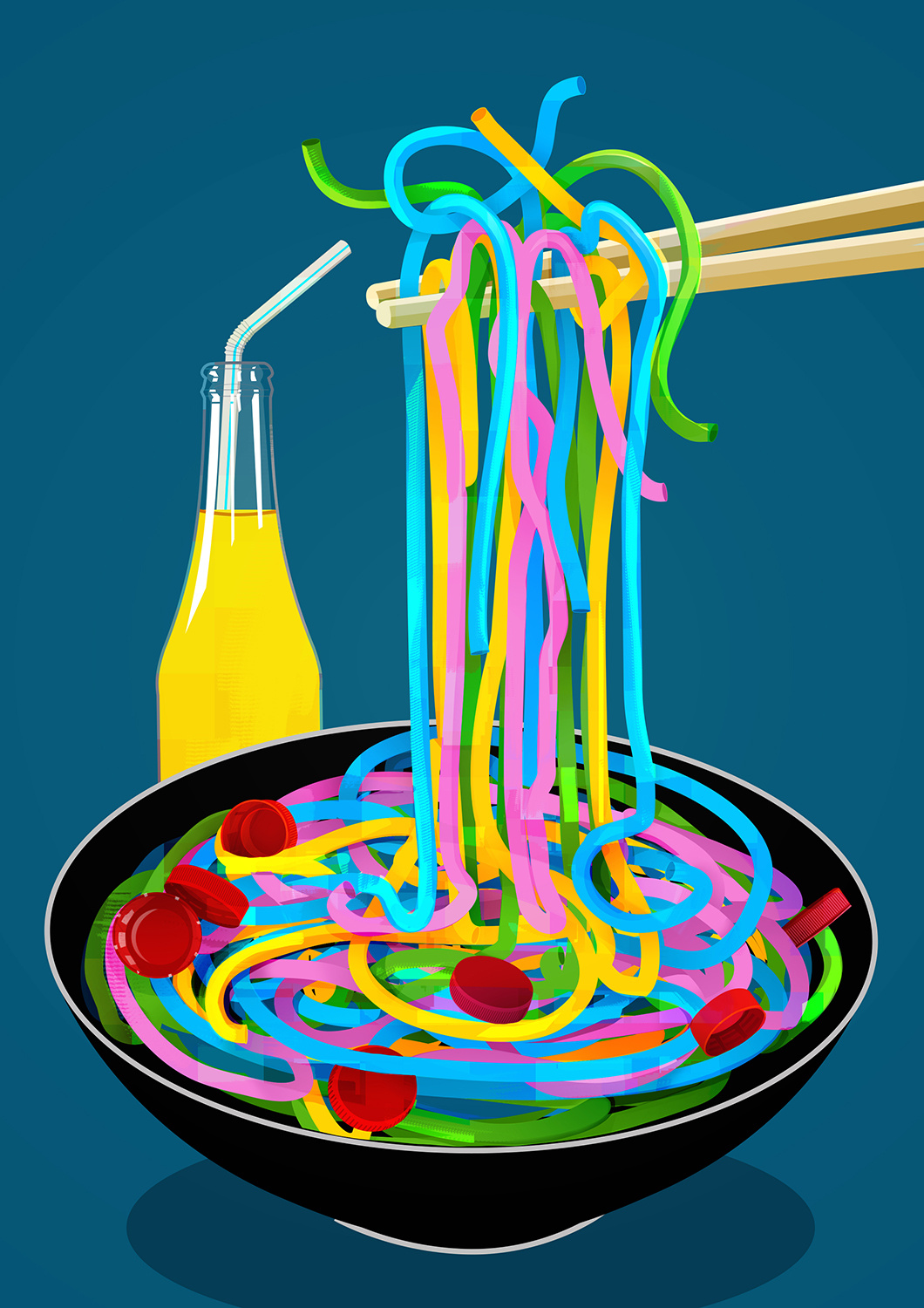 Tomato Noodles -plastic pollution menu series colorful food illustration menu microplastic plastic pollution print soda vector