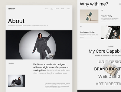 Velisse About & Contact Page – Portfolio Website UI Figma about me contact page creative designer digital design figma figma design modern website personal brand portfolio responsive ui design ui inspiration ui showcase uitrends uiux ux design web design
