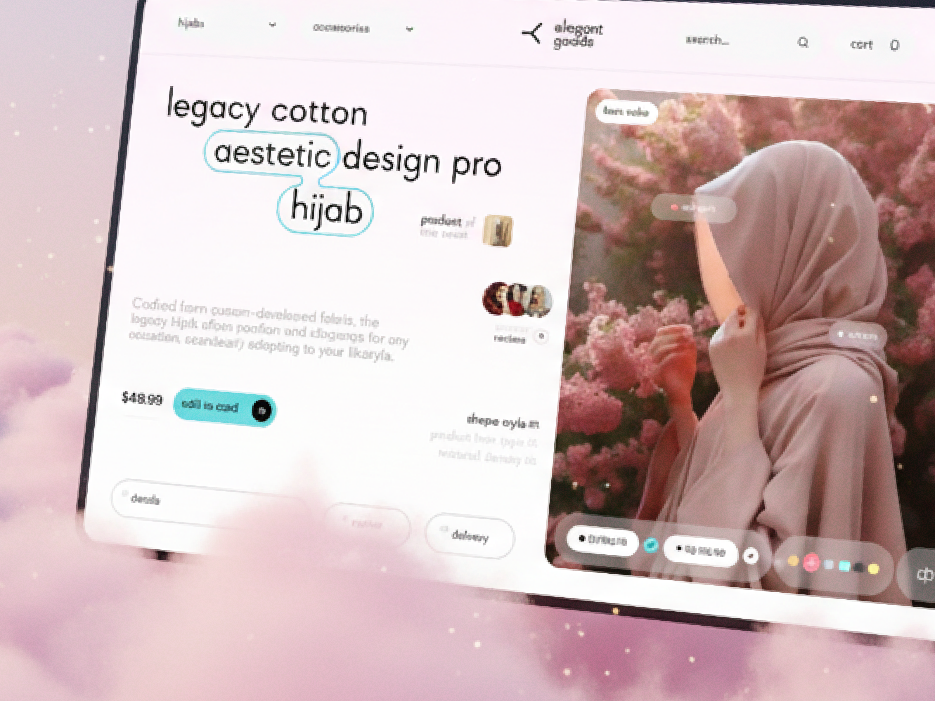 Elegant aesthetic hijab shop ✦ E-commerce website 3d aestetic ai arabic b2c branding busines identity dubai e commerce graphic design hijab shop landing logo design minimal pink product uae ui ux website