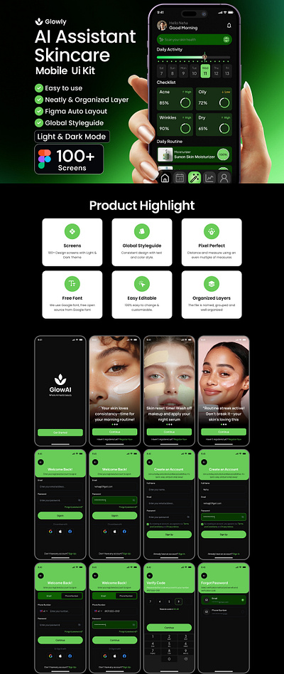 Glowly AI Assistant Skincare 2.0 Version UI KIT app design design figma mobile app ui uiux user experience