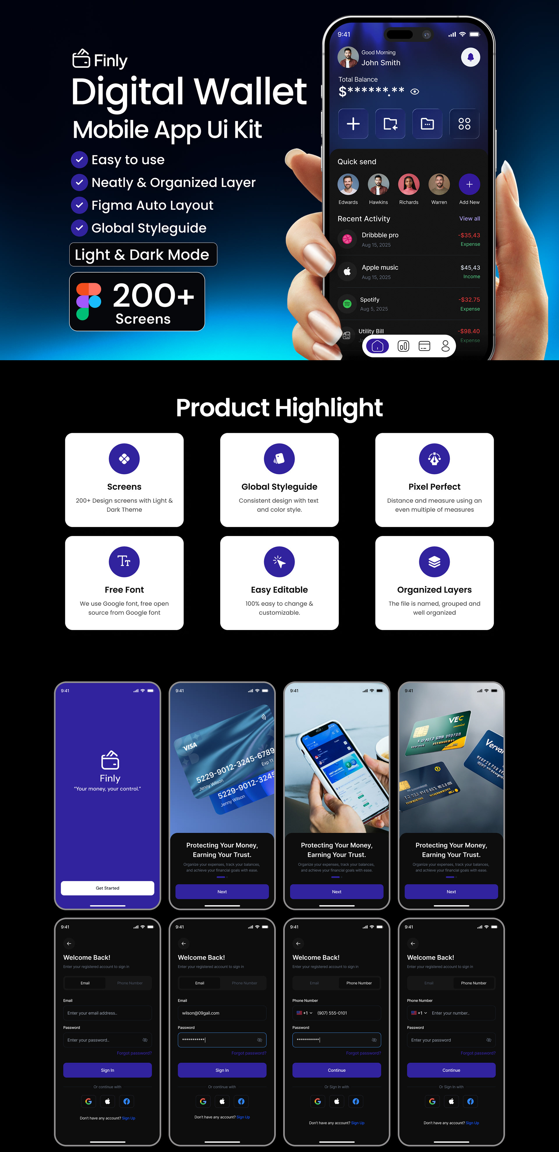 Finly Digital Wallet Mobile App UI kit app design design figma mobile app ui uiux user experience