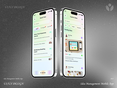 AI Idea Management Mobile App ai design app design appconcept cleanui design idea management illustration minimaldesign mobile app mobileappdesign modern ui productdesign smartapp taskmanagement ui uidesign uxdesign