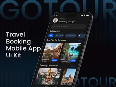 Go tour Travel Booking Mobile App Kit app design design figma mobile app ui uiux user experience