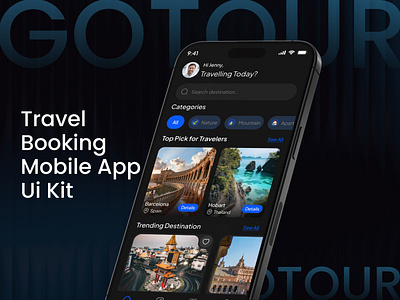 Go tour Travel Booking Mobile App Kit app design design figma mobile app ui uiux user experience