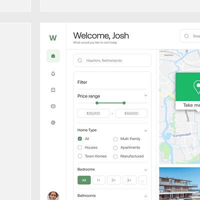 Apartment Search, Dashboard app design ui ux