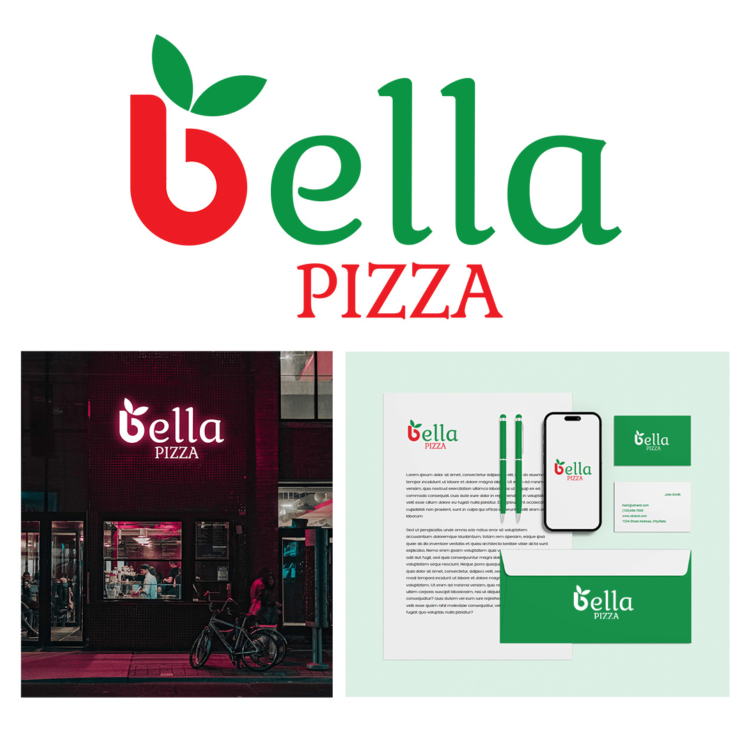 Logo Design for Bella Pizza – Taste the Authenticity brand design brand identity creative logo foodbranding foodlogo graphic designer illustratore logo logo design minimallogo photoshop restaurantbranding typography