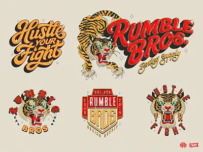 Rumble Bros Boxing Supply apparel design boxing brand kit branding design fashion graphic design graphics kit identity design illustration illustrative branding lettering sports typography