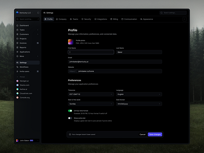 Profile (Dark) app design dark dark mode editor light mode product design profile settings setup ui ui design user design user details user manage ux ux design
