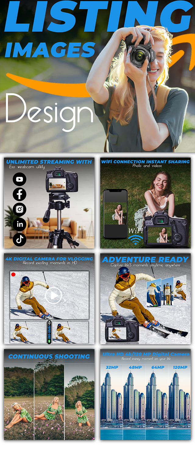 Amazon Listing Images Design for Camera. a content amazon amazon ebc amazon listing ebc design ecommerce design enhanced brand content listing design listing images premium listing image product design product infographic product listing