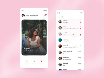 Dating App Design art direction bio branding chat dating dating app freelance inbox light mode match messages messaging minimal ui minimalism mobile app mobile application new messages product design swipe uiux