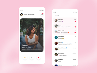 Dating App Design art direction bio branding chat dating dating app freelance inbox light mode match messages messaging minimal ui minimalism mobile app mobile application new messages product design swipe uiux