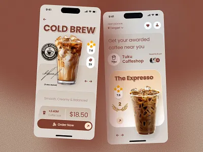 Clod Brew Coffe apps Explorations apps clean coffe dashboard designer detail page experience figma illustration interface ios iphone landing page minimalist mobile smooth splash screen trend ui ux