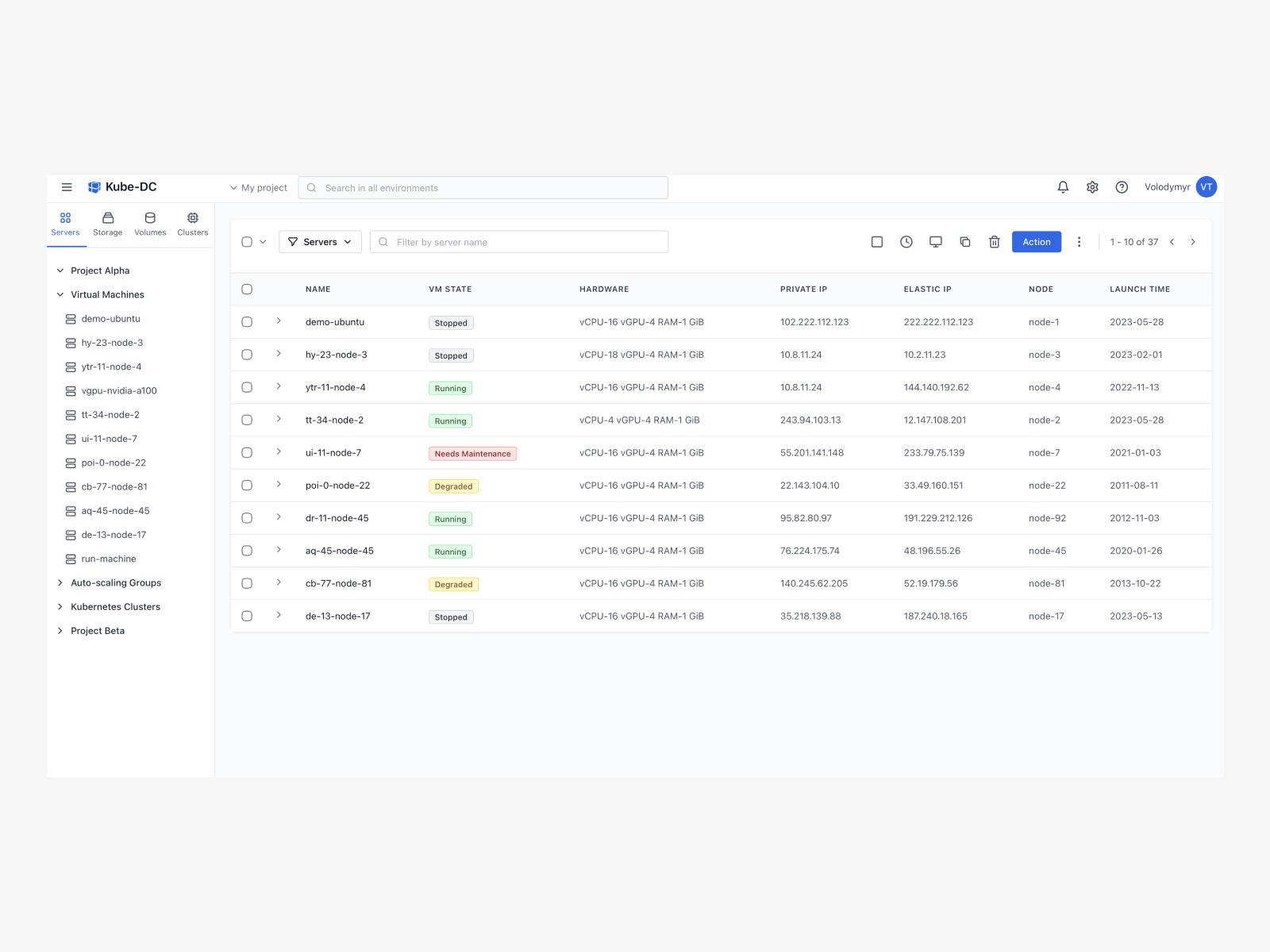 Server Management Dashboard adminpanel cloudmanagement dashboarddesign datavisualization enterprisedesign iaasplatform kubernetes productdesign saasdesign systemdesign techui uidesign uxdesign virtualmachines webinterface