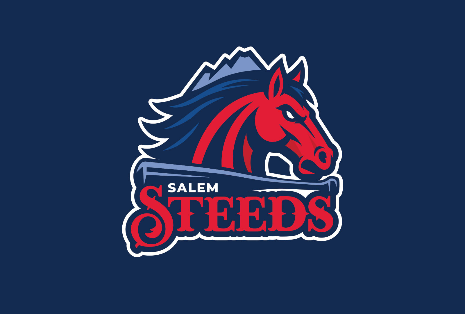 Salem Red Sox - Rebrand 'Salem Steeds' Concept baseball blue blue ridge mountains logo minor league red red sox ridge yaks roanoke salem salem red sox salem ridge yaks salem ridgeyaks salem steeds sports logo steeds virginia