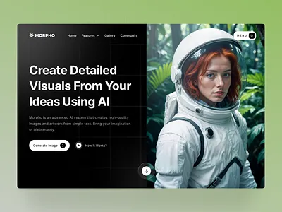 Morpho – AI Image Generator Figma Web Design Concept 🎨⚡ ai art generator ai dashboard ui ai generator ui ai image generator ai powered tool ai web design creative landing page digital creativity figma figmadesign framer future design innovation design landingpagedesign modern minimal design modern web ui saas web app uiux webappdesign webflow