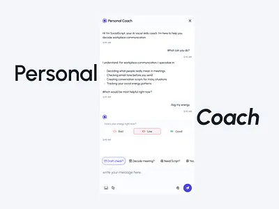 AI Coach ai ai chatbot ai coach assistant ui chatbot coaching designsystem figmadesign productdesign uiuxdesign