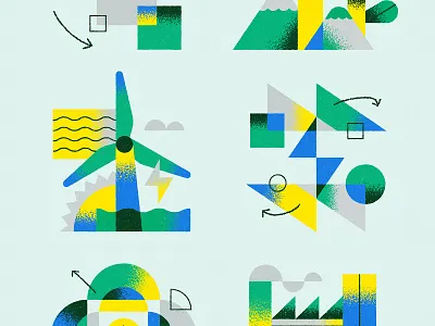 Sustainability abstract blue branding design factory flower geometric illustration minimal mountain nature plants regeneration renewal sustainability texture vector windmill