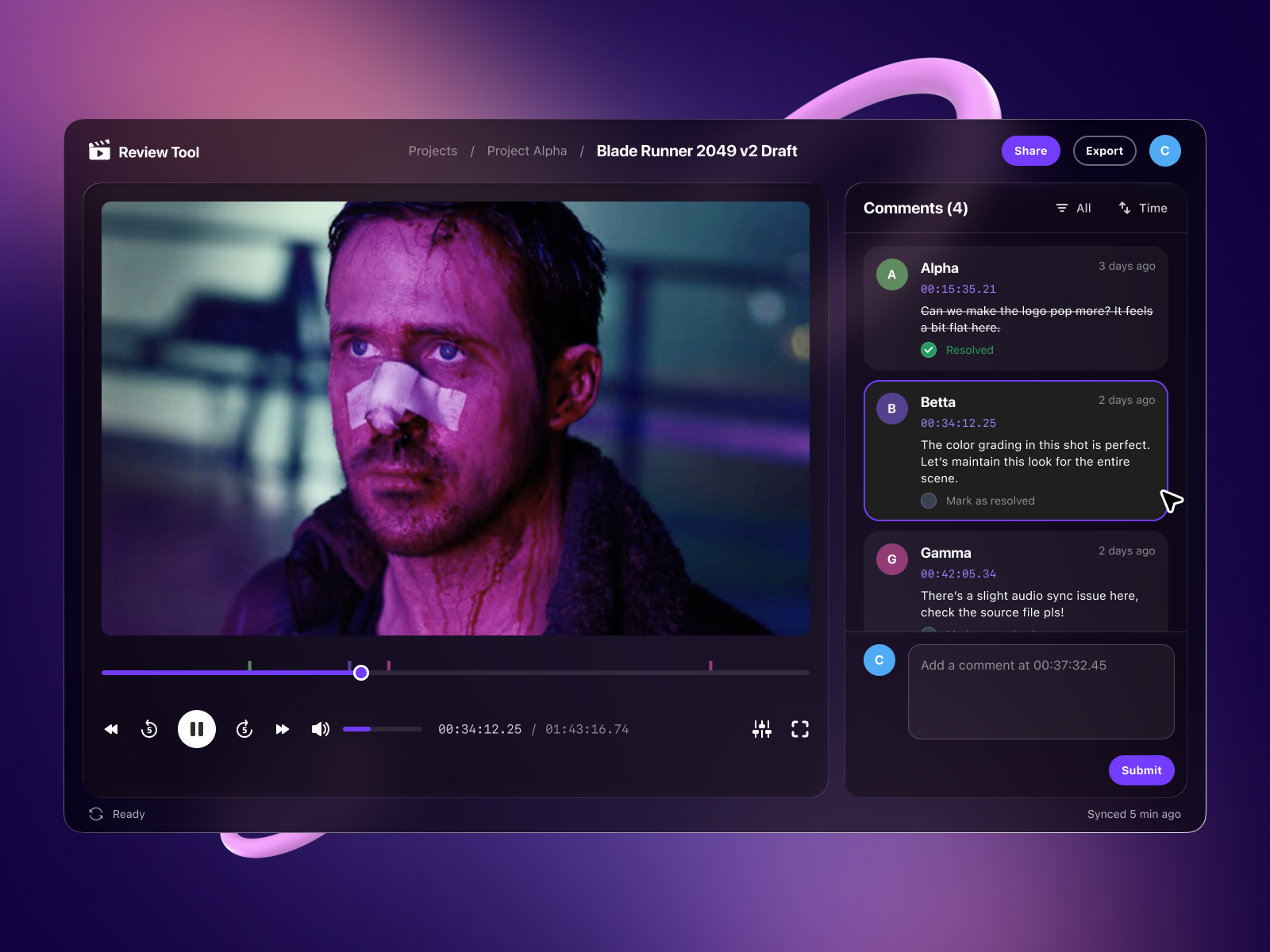 Review Tool — Video Feedback Interface creativedirection darkui dashboard digitalproduct editorui figmadesign ott playbackui productdesign reviewtool ui uidesign uxdesign video videoediting videotool webapp