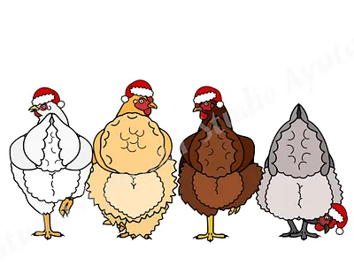 Fluffy butts chickens with Santa hats animal butt cartoon chicken christmas cute design fluffy graphic design illustration santa hat