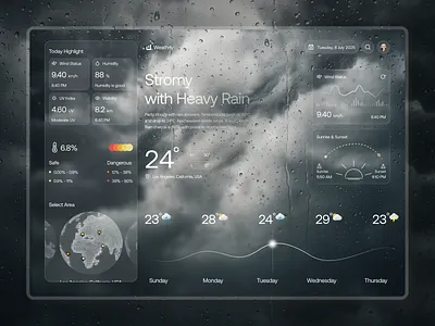 Weathrly - Weather & Forecasting Web Design card clean dark theme design eco homepage interface landing tablet tech website temperature ui uiux ux weather weather dashboard web design widgets