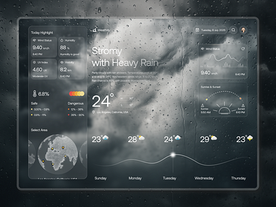 Weathrly - Weather & Forecasting Web Design card clean dark theme design eco homepage interface landing tablet tech website temperature ui uiux ux weather weather dashboard web design widgets