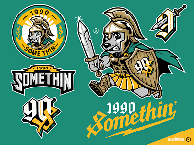 1990 SOMETHIN’ appareldesign baseball basketball branding design dog mascot gaming illustration logo mascot spartan spartsnmascot sport