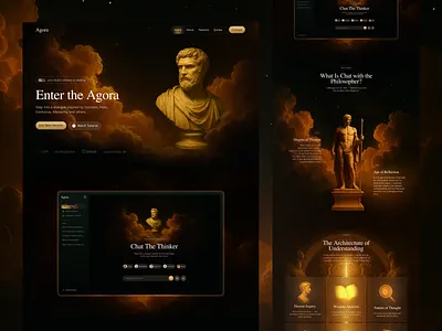 Agora - Philosophical AI Conversations (Landing Page) agora ai agent ai companion ai conversation ai philosopher assistance bot chatbot ai greek hero section landing page mind exploration philosophy popular smart assistant typography ui design web design website concept website design