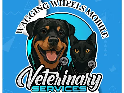 Wagging Wheels Vet Care Cartoon Logo & Branding animal logo design brand identity design business branding cartoon logo cartoonlogox cat logo character logo dog logo logo case study mascot logo mobile vet logo pet business logo pet care branding pet service branding premium logo design rottweiler logo vector mascot vet care cartoon logo veterinary branding veterinary logo design