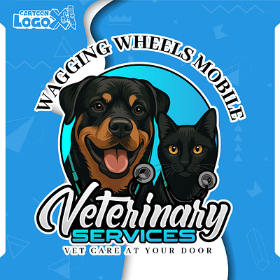 Wagging Wheels Vet Care Cartoon Logo & Branding animal logo design brand identity design business branding cartoon logo cartoonlogox cat logo character logo dog logo logo case study mascot logo mobile vet logo pet business logo pet care branding pet service branding premium logo design rottweiler logo vector mascot vet care cartoon logo veterinary branding veterinary logo design